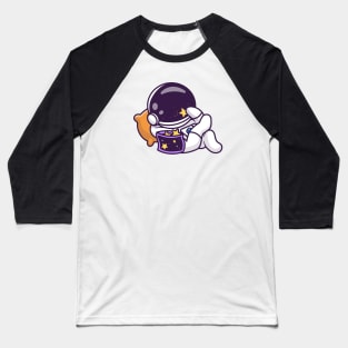 Cute Astronaut Chill With Eating Star Snack Cartoon Baseball T-Shirt